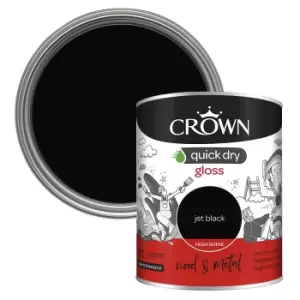 image of Crown Quick Dry Gloss Paint Jet Black - 750ml