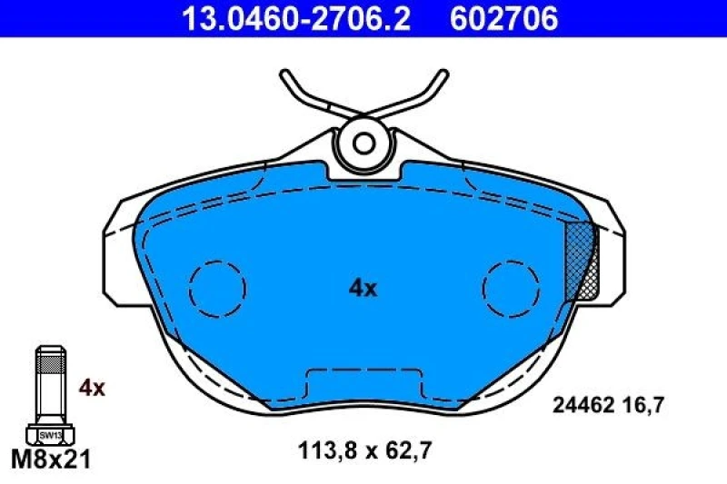 Image of ATE 13.0460-2706.2 Brake pad set excl. wear warning contact, with brake caliper screws Brake Pad Set,disc brake (402)
