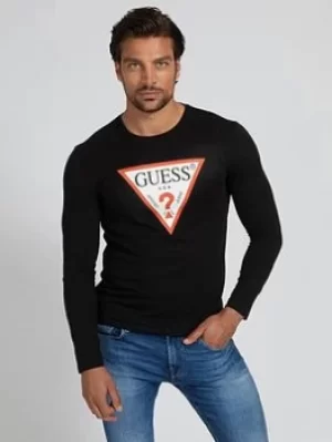 Image of Guess Guess Core Logo Long Sleeve T-Shirt, Black Size M Men