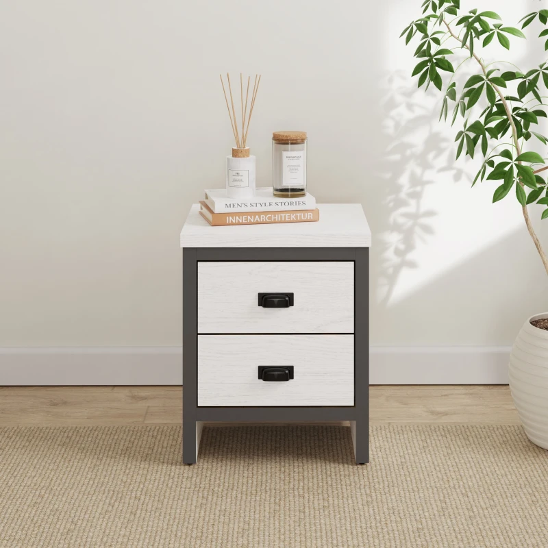 Image of GFW Boston 2 Drawer Bedside Table in White White Unisex