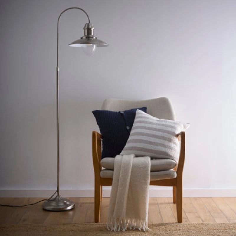 Image of K Living Chester Satin Nickel Vintage Freestanding Fishermans Floor Lamp In A