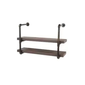 image of Loft home studio double 60cm wide wall shelf with pipe design brackets