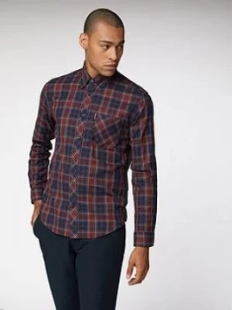 Image of Ben Sherman Long Sleeve Grindle Tartan Shirt - Rust, Rust, Size L, Men