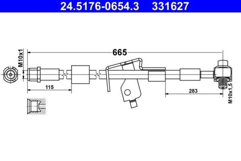 Image of ATE 24.5176-0654.3 Brake Hose with banjo bolt Brake Hose (83)