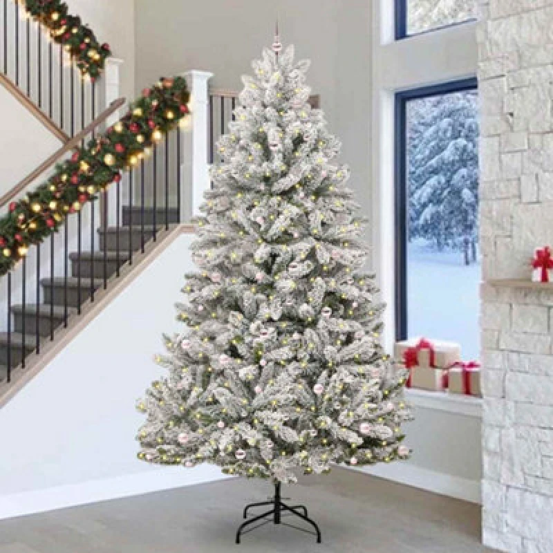 Image of vidaXL Artificial Christmas Tree with Pink Balls Green and White 300cm PVC and Metal, Green 3395786