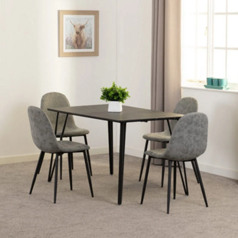 Image of Seconique Marlow & Athens Dining Set (x4 Chairs) - Black Marble/Grey Pu, Black 400-401-330