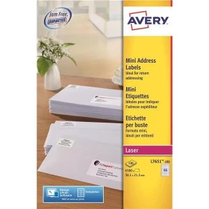 Image of Avery L7651 100 38.1x21.2mm Mini Address Labels Pack of 6500 Labels