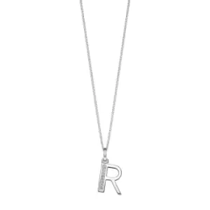Image of Sterling Silver Art Deco Initial 'R' Pendant with Cubic Zirconia Stone Detail