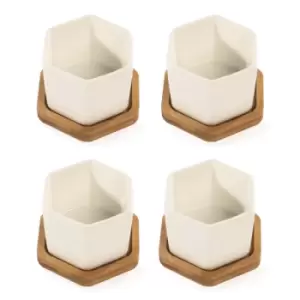 Image of Ceramic Hexagon Bamboo Base Planter Pots - Set of 4 M&W