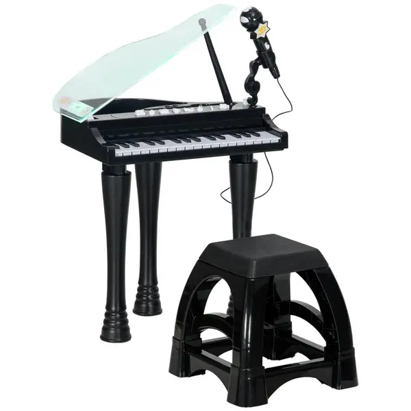 image of AIYAPLAY 32 Keys Kids Piano Keyboard with Stool, Lights, Microphone Black