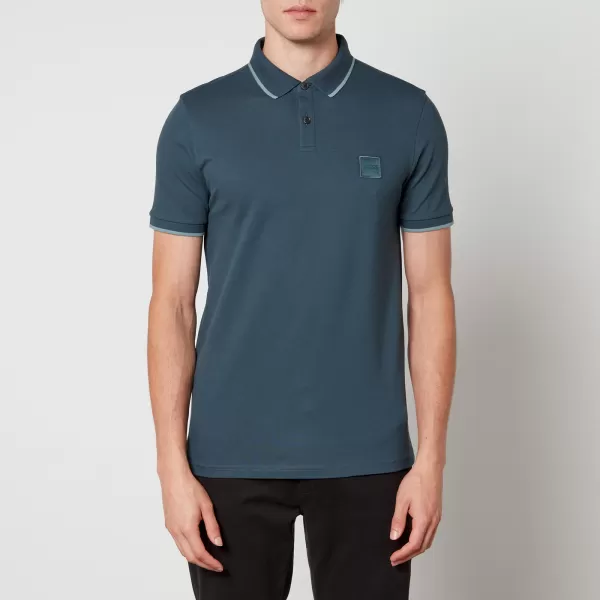 image of BOSS Orange Passtertip Logo-Appliqued Cotton-Blend Pique Polo Shirt - L