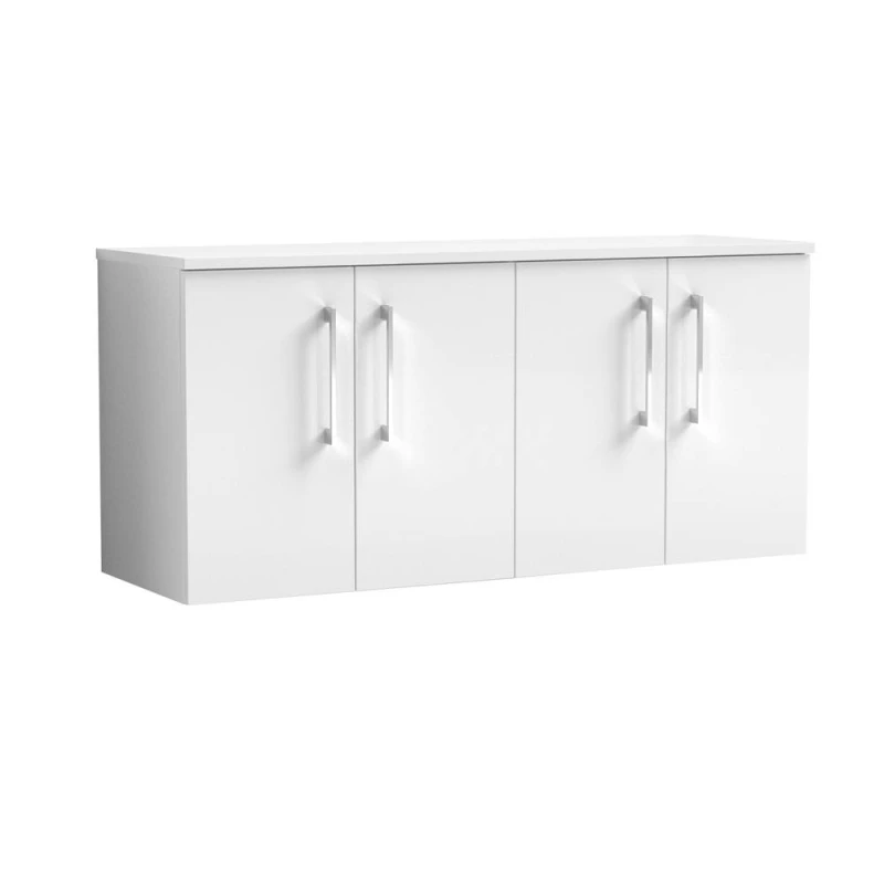 Image of Balterley Level 1200mm Wall Hung 4 Door Vanity Unit with Worktop - Gloss White White Unisex