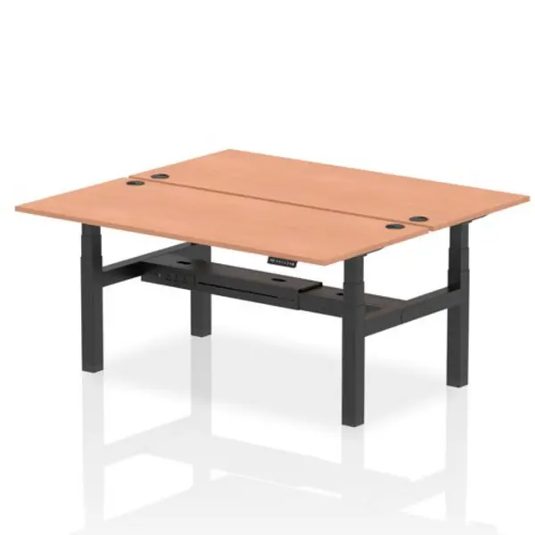 Image of Air Air Back-to-Back 1800 x 800mm Height Adjustable 2 Person Bench Desk Beech Top with Cable Ports Black Frame HASCP2P18800BCHB