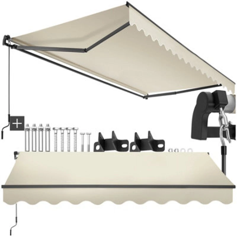 Image of Tectake Retractable Awning Ornella - Wall Bracket Incl, Easy Adjustment, And Uv Blocking 300 X 250 Cm - Beige