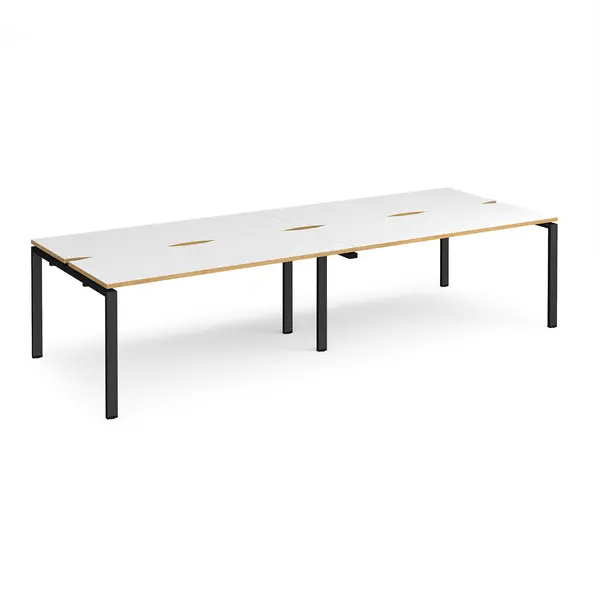 Image of Adapt 4 Person Cluster Bench Black Frame Office Desking - 3200mmx1200mm - White Oak