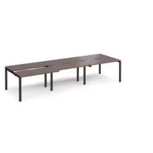 image of Bench Desk 6 Person Rectangular Desks 3600mm With Sliding Tops Walnut Tops With Black Frames 1200mm Depth Adapt