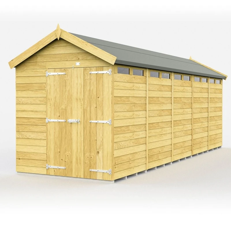 Image of Buttercup Farm 7 x 20 Feet Apex Security Shed - Double Door - L592 x W214 x H217cm in Brown Brown Unisex