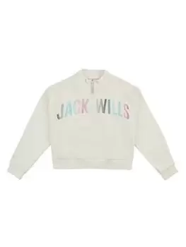 Image of Jack Wills Girls Foil Print Quarter Zip Sweat Top - Marshmallow, Marshmallow, Size Age: 15-16 Years, Women