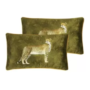 image of Paoletti Cheetah Forest Twin Pack Polyester Filled Cushions Moss