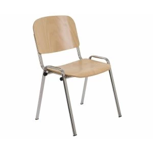 image of TC Office Club Canteen Wooden Chair with Chrome Frame, Beech