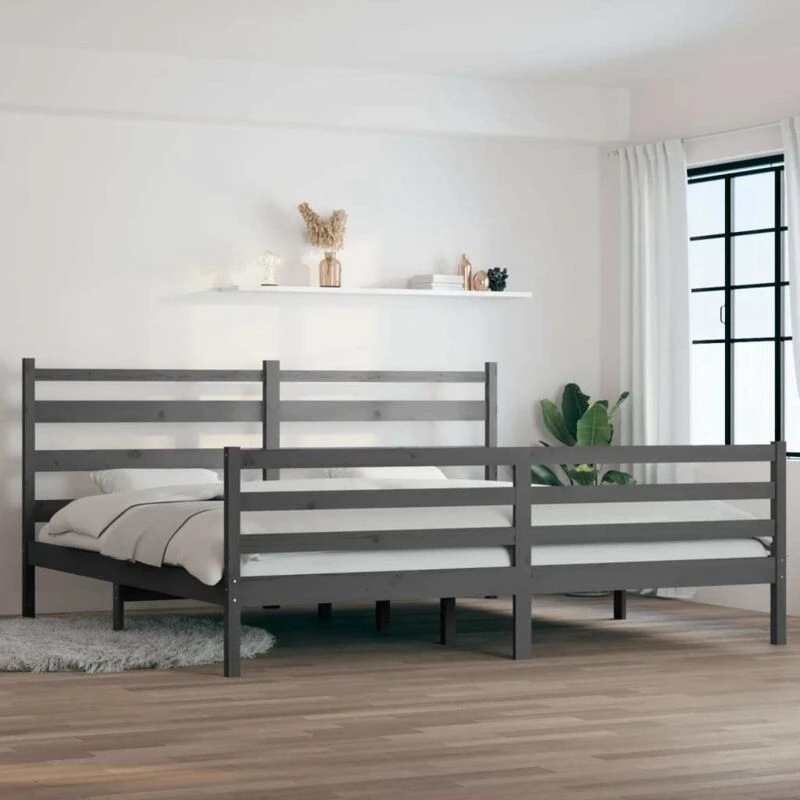 Image of VIDAXL Bed Frame without Mattress Solid Wood Pine 200x200cm Grey Vidaxl 8720287024859