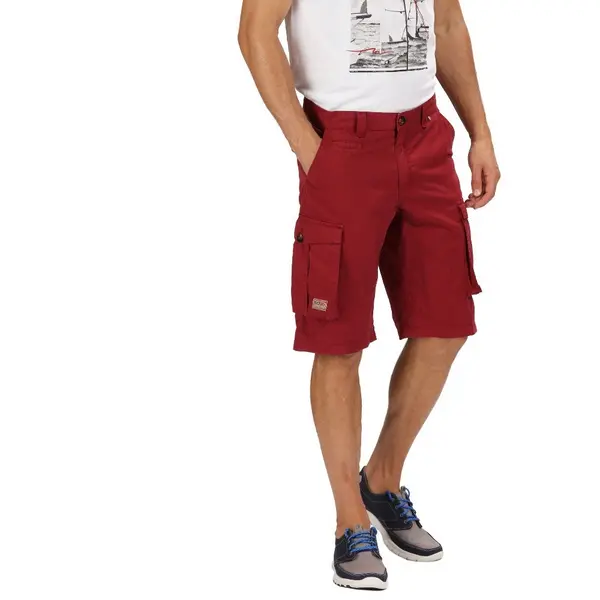 image of Regatta Mens Shorebay Coolweave Cotton Cargo Shorts 32 - Waist 32' (81cm), Inside Leg 32' Delhi Red RMJ221-649-32