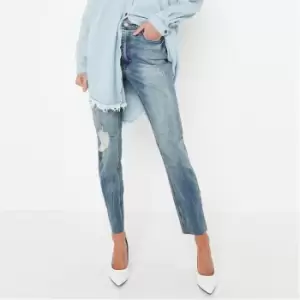 Image of Missguided Petite Sinner Distressed Straight Leg Jeans - Blue