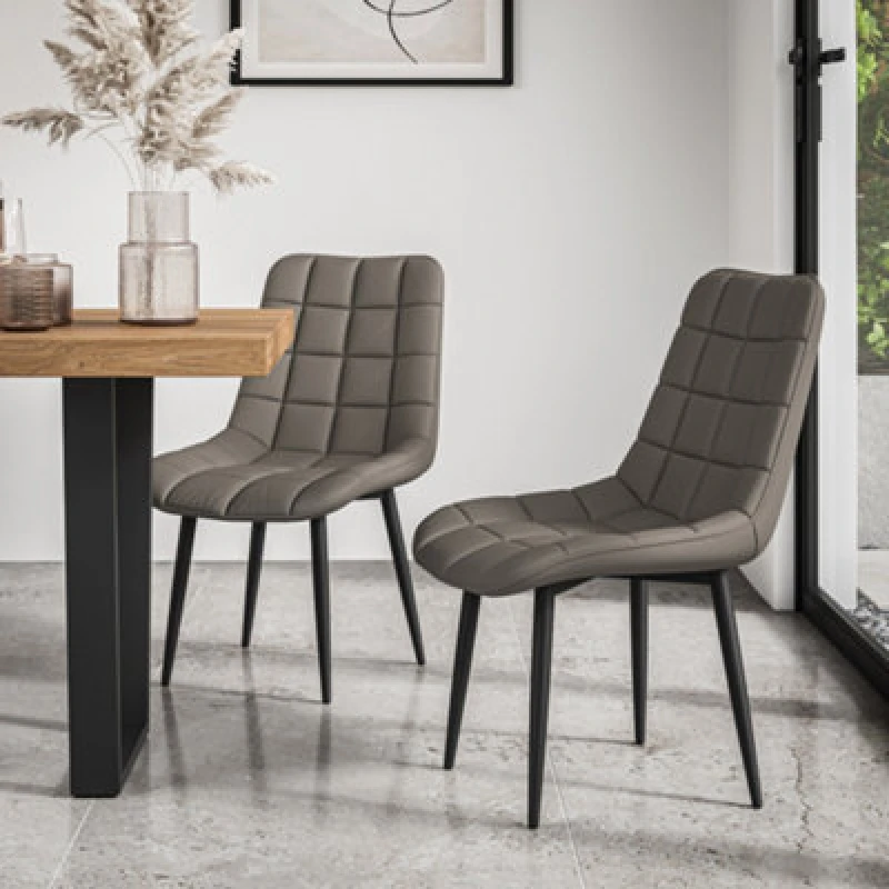 Image of More4Homes Set of 2 Nova Modern Faux Leather Dining Chair Padded Seat Metal Legs Kitchen Grey