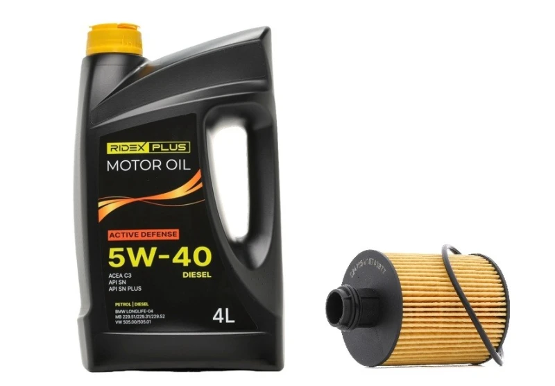 Image of RIDEX PLUS 100908O0099P Oil change kit (oil filter + engine oil) Oil change kit (oil filter + engine oil) (100908)
