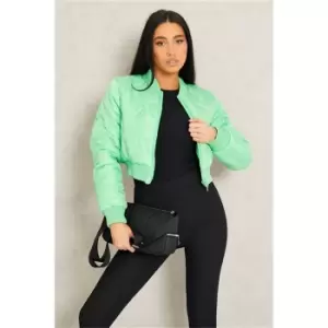 Image of I Saw It First Green Cropped Onion Quilted Bomber Jacket - Green