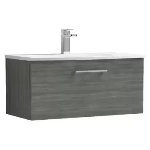 image of Arno Anthracite 800mm Wall Hung Single Drawer Vanity Unit with 30mm Curved Profile Basin - ARN525G - Anthracite - Nuie