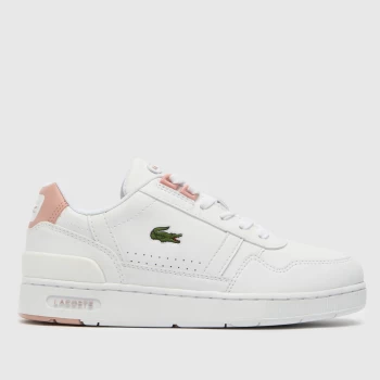 image of Lacoste White & Pink T-clip Girls Youth Trainers