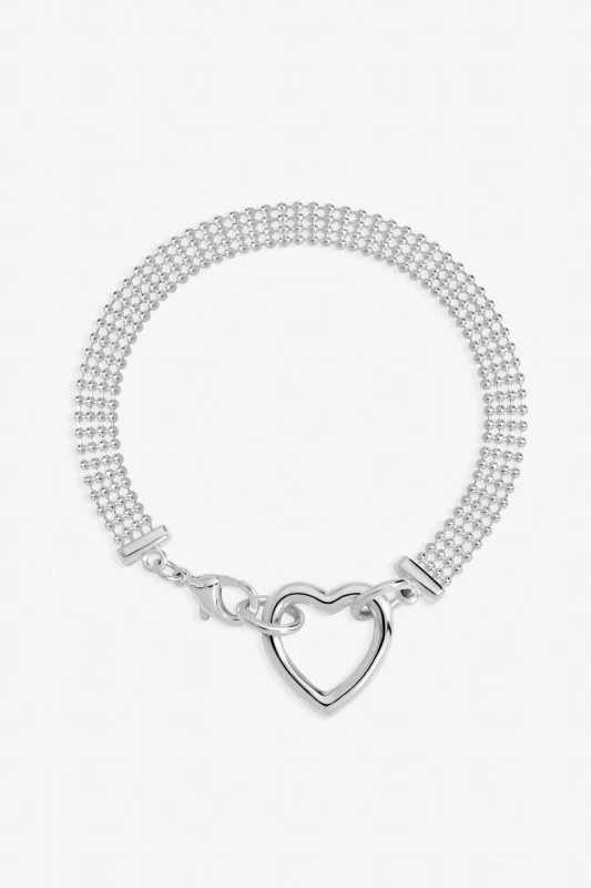 Image of Inicio Womens Sterling Silver Plated Mesh Heart Clasp Bracelet - Gift Pouch Silver Female One Size