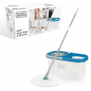 image of Black+decker BXBK0001GB 360° Spin Mop & Bucket with Stainless Steel Drum, 44cm x 24cm x 23cm, White, 61039