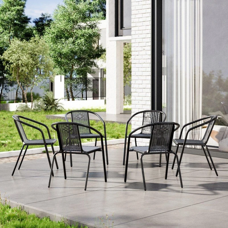 Image of Breeins 6Pcs Stacking Rattan Dining Table Black L