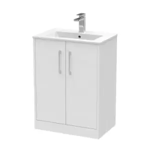 image of Hudson Reed Juno 600mm Floor Standing 2 Door Vanity & Minimalist Basin - White Ash