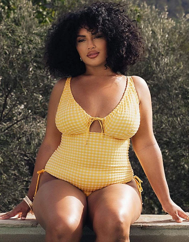 Image of Curvy Kate Curvy Kate Holiday Check Swimsuit Sunshine - Curvy Kate - Size: 30DD/E Sunshine Female 30DD/E CB34101