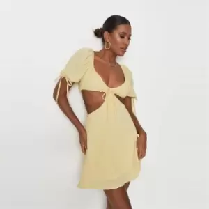 Image of Missguided Dobby Mesh Cut Out Dress - Yellow