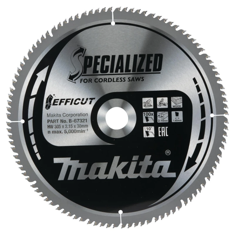 Image of Makita SPECIALIZED Efficut Circular Saw Blade for Wood Cutting B-67321 Diameter: 305mm