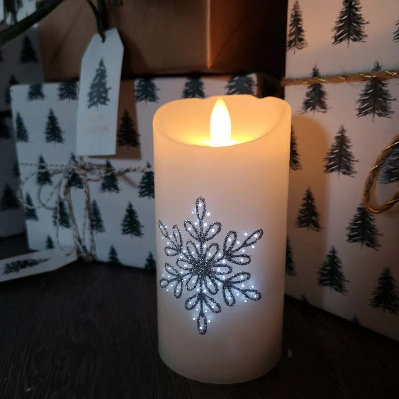 Image of 15cm Battery Operated Glitter Snowflake Dancing LED Candle Christmas Decoration with Round Lines
