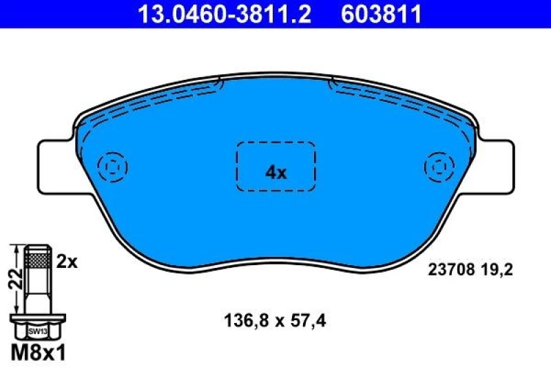 Image of ATE 13.0460-3811.2 Brake pad set excl. wear warning contact, with brake caliper screws Brake Pad Set,disc brake (402)