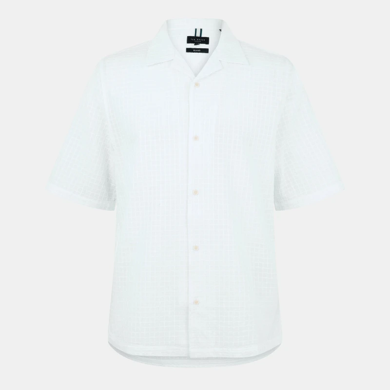 Image of Ted Baker Mens Txture Geo Short-Sleeve Patterned Shirt White male S (2)