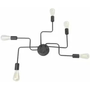 image of Helam Tube Multi Arm Semi Flush Ceiling Light Black 64cm