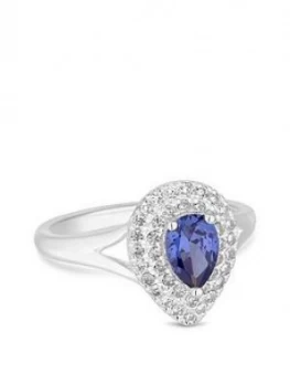 image of Simply Silver Sterling Silver Double Halo Blue Pear Ring