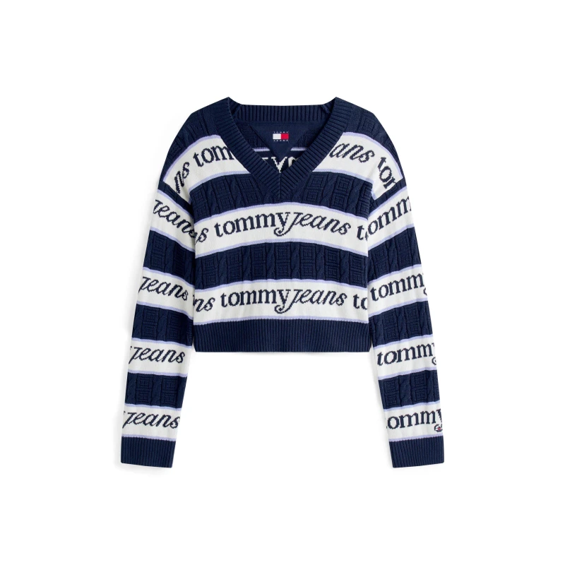 Image of Tommy Jeans Womens Logo Embroidered Crew Neck Jumper Naby/White female 14 (L)