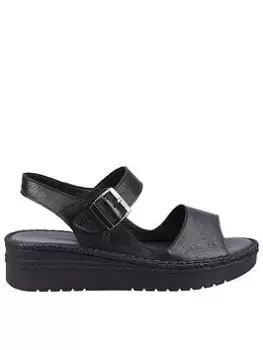 Image of Hush Puppies Hush Puppies Stacey Leather Plaform Sandals - Black, Size 4, Women
