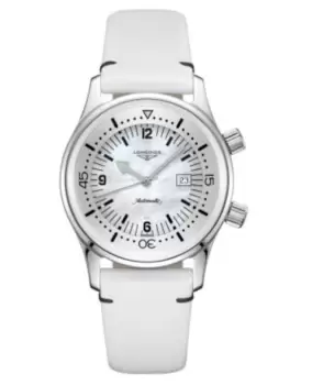 image of Longines Legend Diver Automatic Mother of Pearl Dial Leather Strap Womens Watch L3.374.4.80.0 L3.374.4.80.0