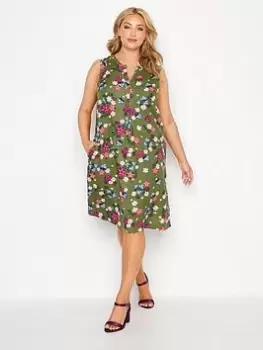Image of Yours Sleeveless Notch Neck Shirt Dress - Green, Size 20, Women