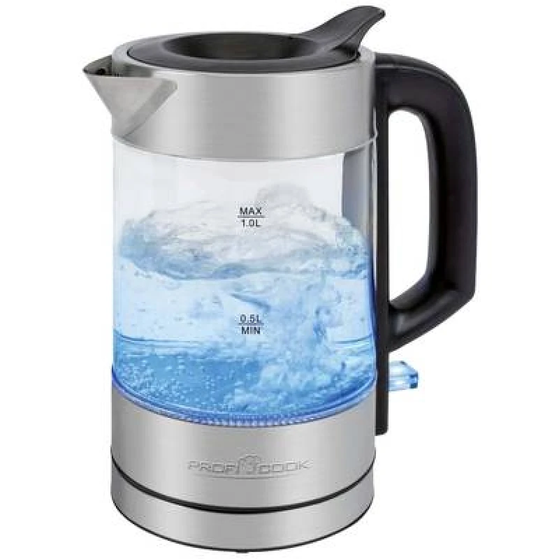 Image of CLATRONIC Glas-Wasserkocher PC-WKS 1229 G edelstahl/schwarz 1 Liter