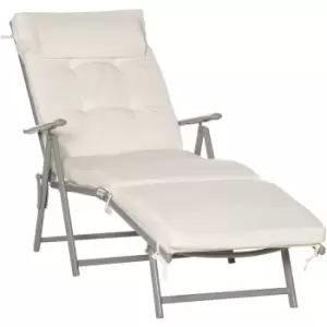 image of Outsunny - Sun Lounger Recliner Foldable Padded Seat Adjustable Texteline White - Cream